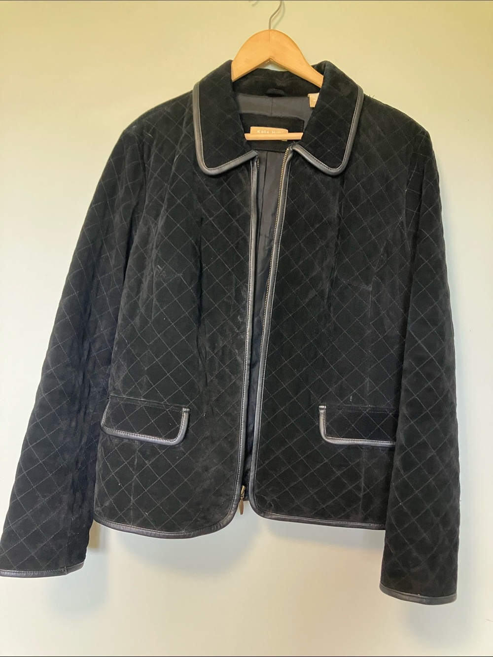 Kate Hill Black Quilted Suede Jacket - Classic Collar